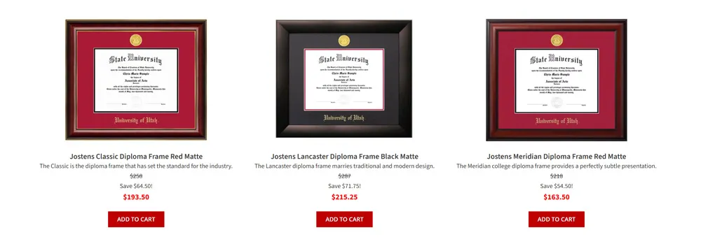 ATC add to cart 3 item module featuring diploma frames.